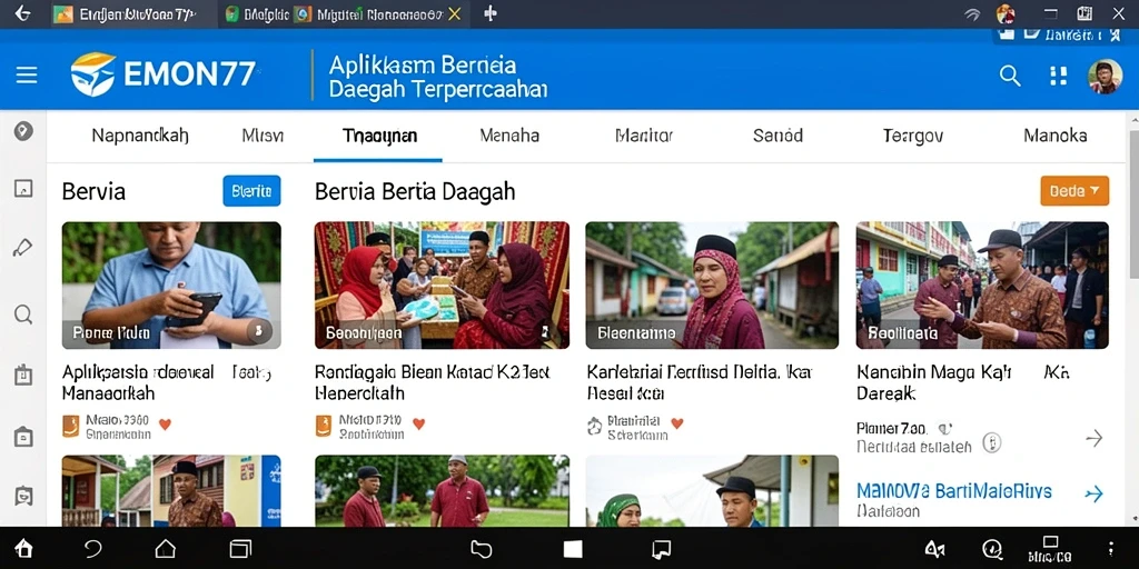 Antarmuka aplikasi EMON77 dengan berbagai berita daerah.