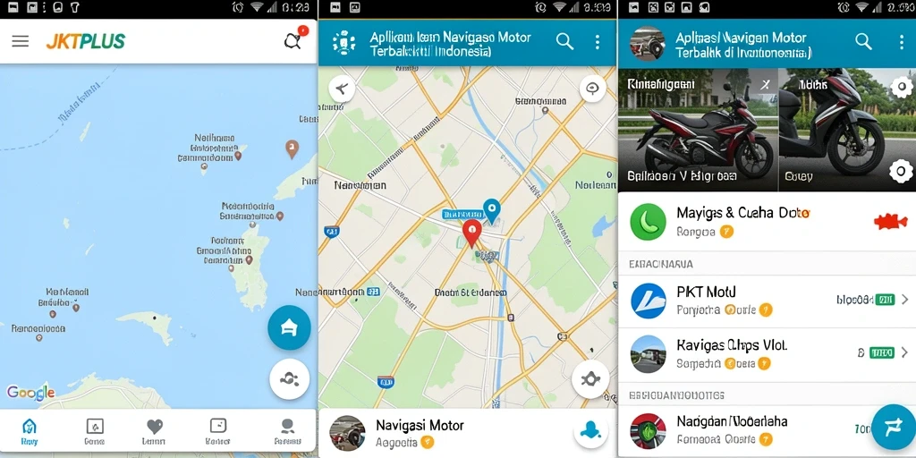 Tampilan antarmuka aplikasi JKTPLUS dengan informasi navigasi motor.