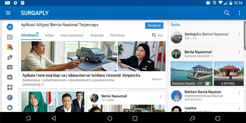 Antarmuka aplikasi SURGAPLY menampilkan berita nasional terkini.