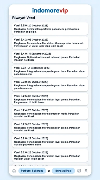 Riwayat Versi Aplikasi Indomarevip untuk Android
